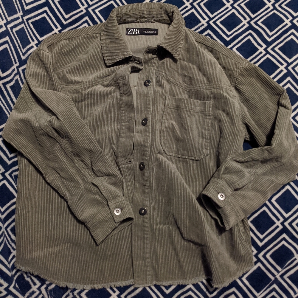 Zara Corduroy Overshirt Khaki